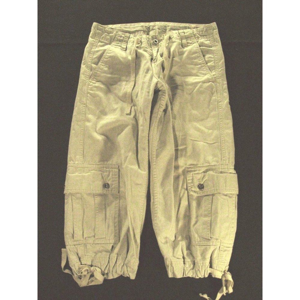 Levis Jeans Womans Capris Small  29 w Cropped Khaki Brown Tan Draw String